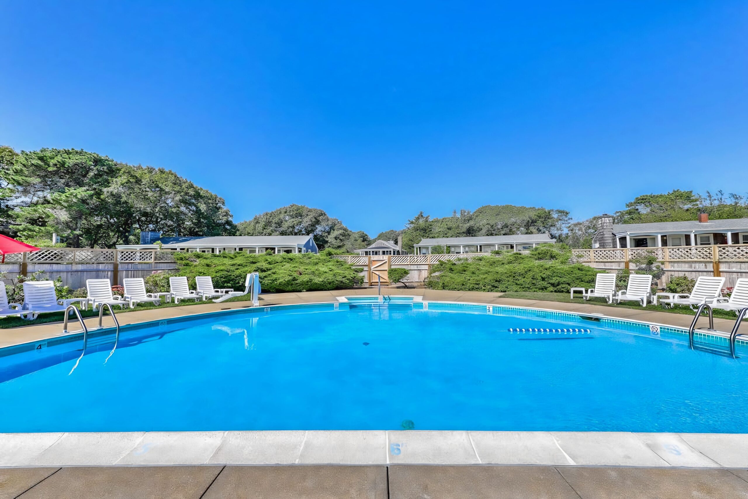 Heated outdoor pool at Island Inn