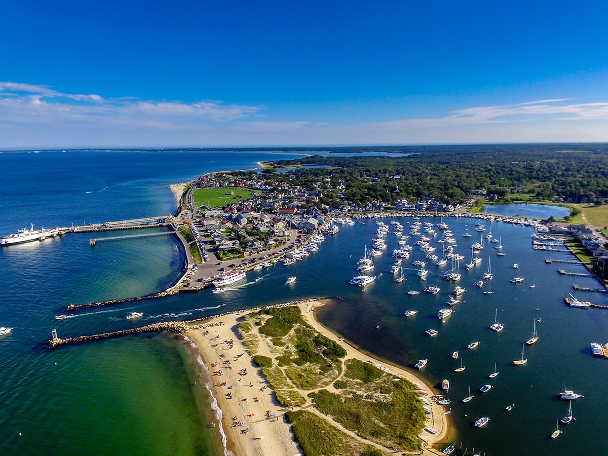 Aerial view of Oak Bluffs, Martha's Vineyard — The Island Inn is located in this neighborhood