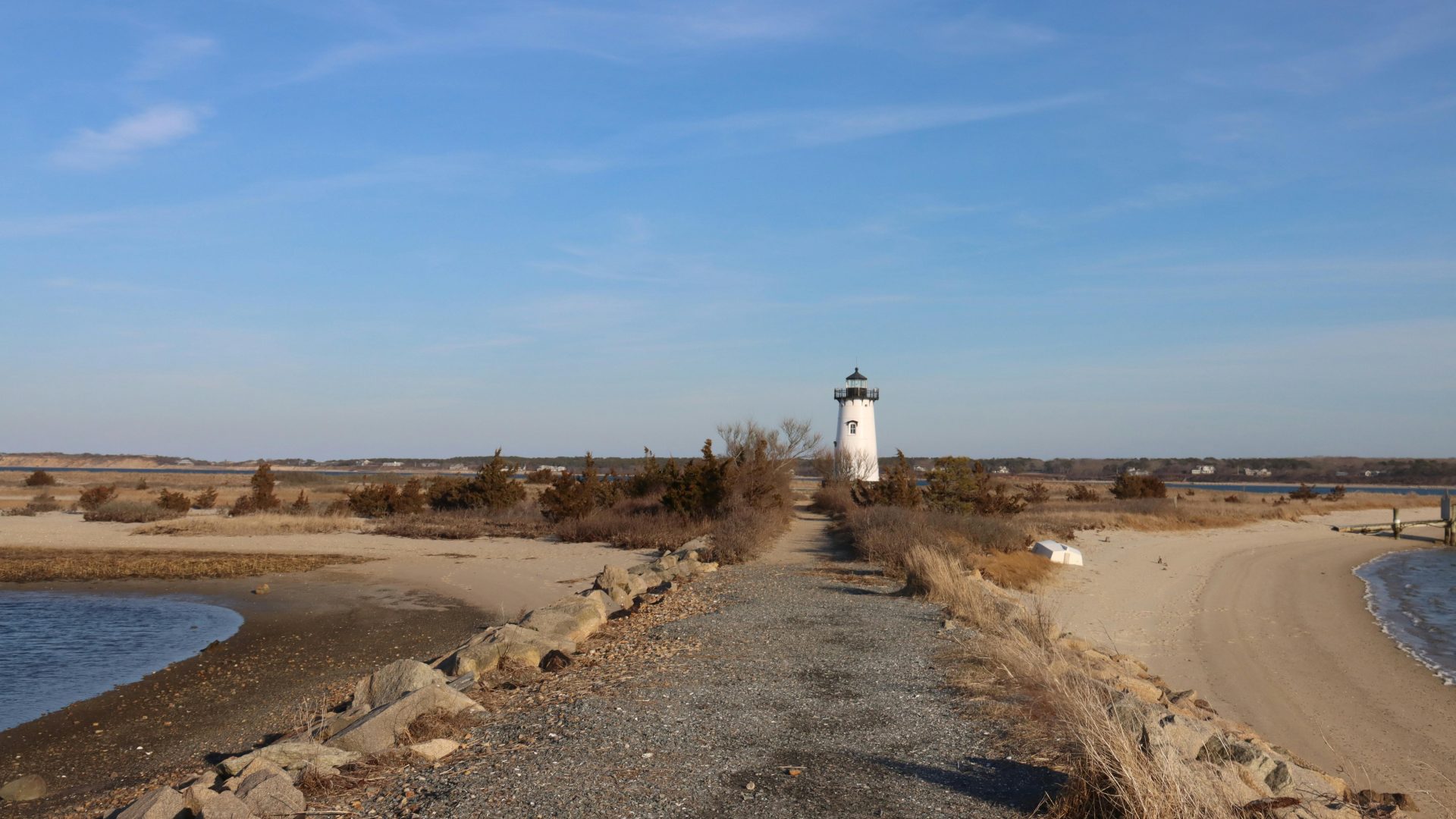 Edgartown Lighthouse and sandy beach on Martha's Vineyard