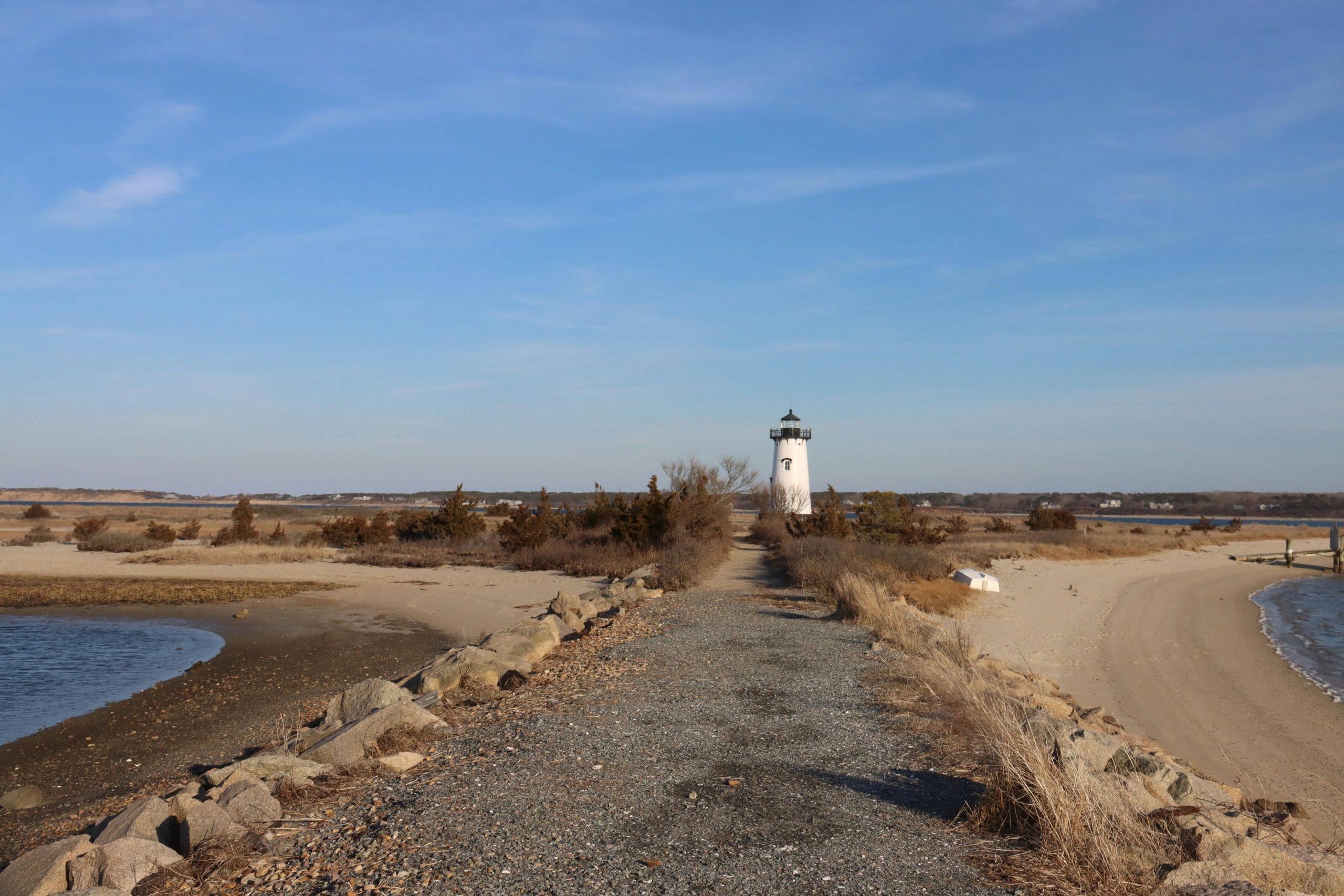 Edgartown Lighthouse and sandy beach on Martha's Vineyard