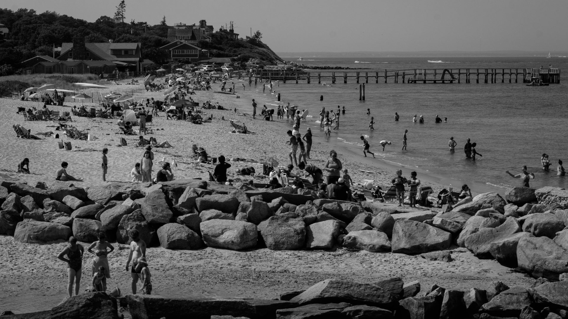Martha's Vineyard beach with summer crowds