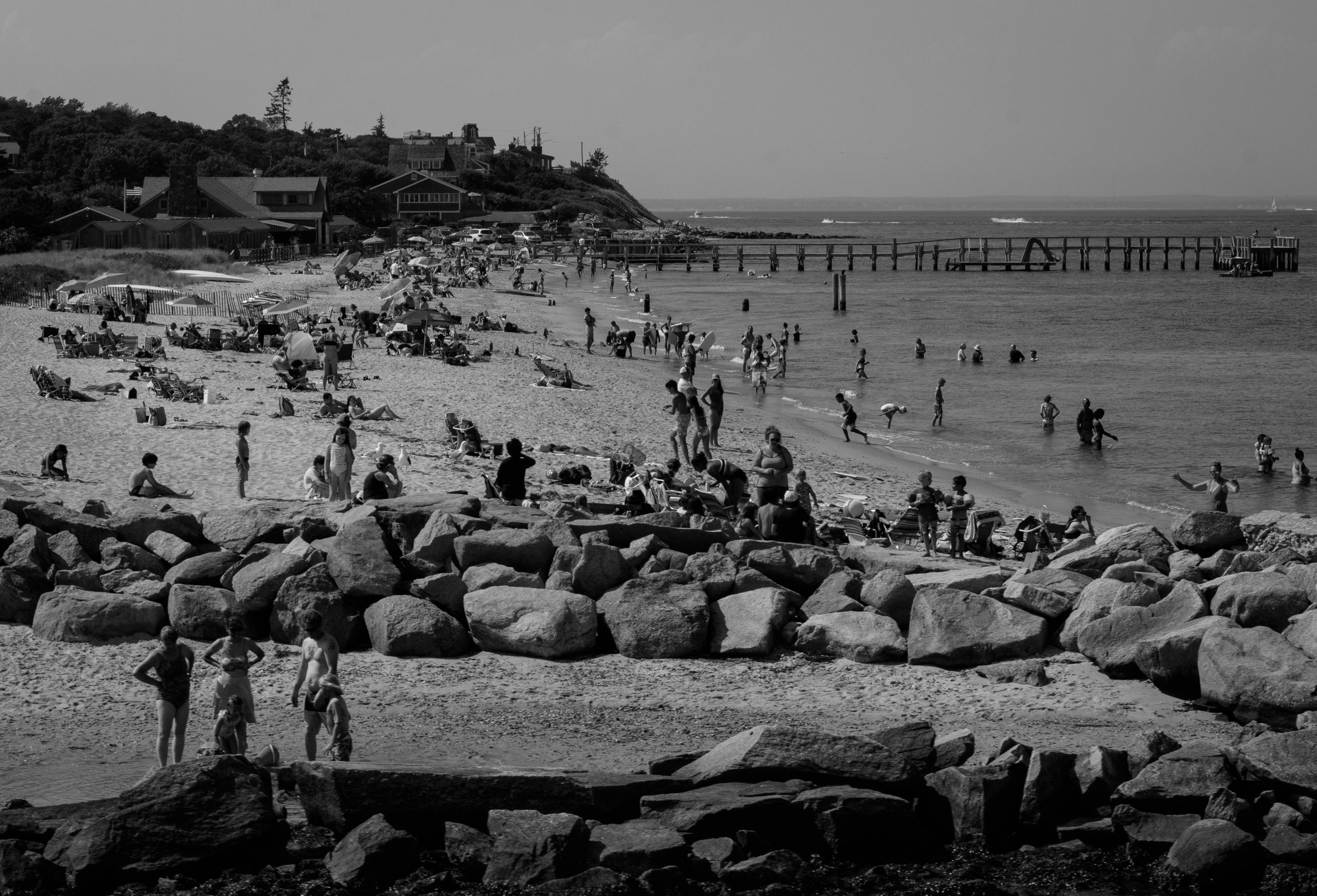 Martha's Vineyard beach with summer crowds